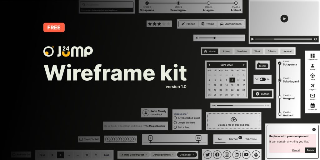 A selection of wireframe ui components